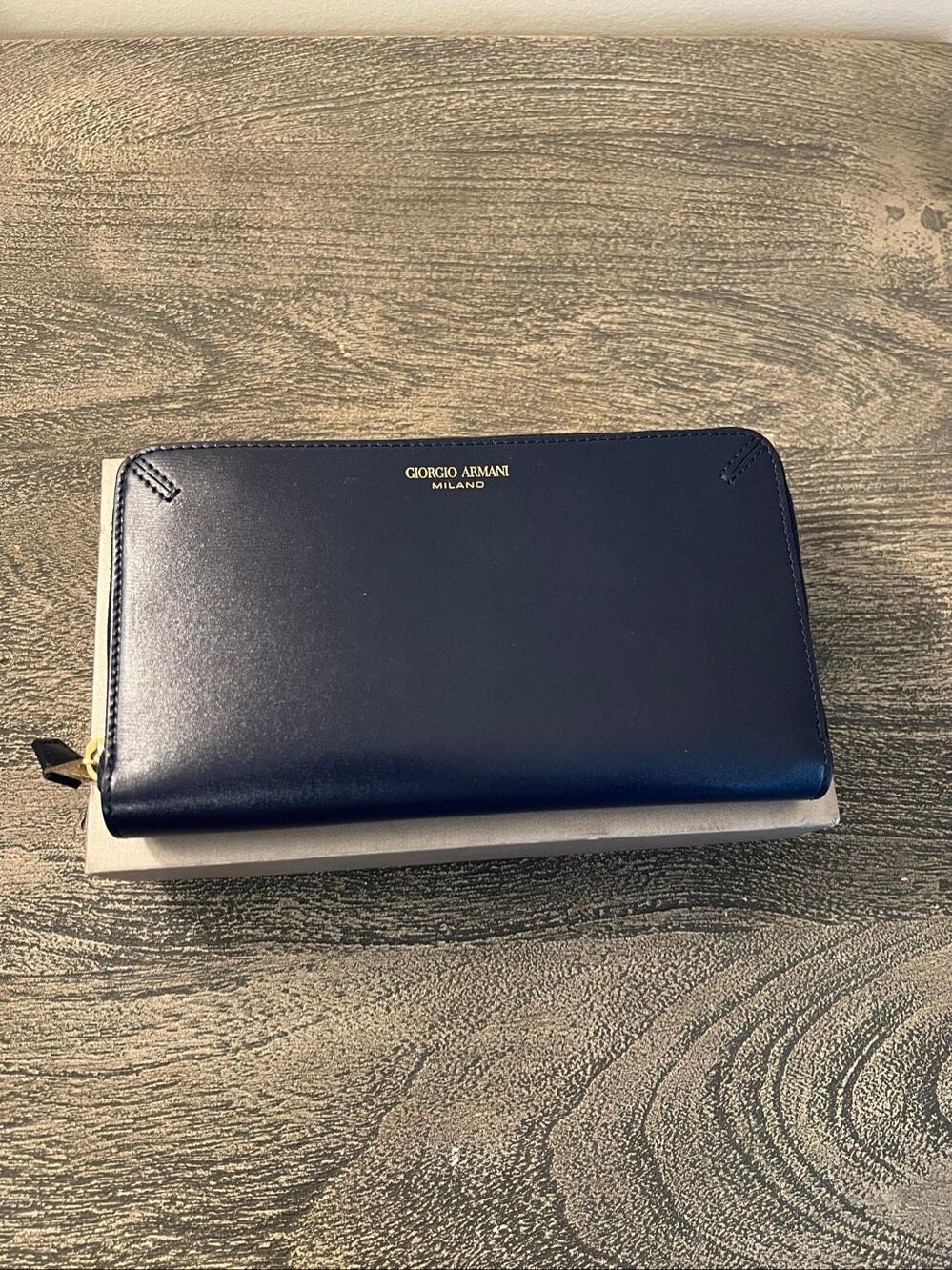 Giorgio Armani Milano Navy Leather Zip Around Wallet